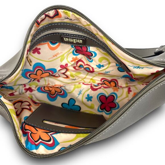 Espe Vegan Leather Crossbody Bag Adjustable Strap Gold Tone Hardware Gray Taupe - Picture 6 of 6